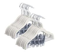 MangoKit Cintres pour Enfants avec Pinces Mobiles，Set of 16 Baby Velvet Hangers ，Non- Slip Kids Clothes Hangers, 0.5 CM Thick Ultra-Thin Space-Saving for Pants, Skirts, Dresses(30cm,Blanc)