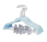 MangoKit Cintres pour Enfants avec Pinces Mobiles，Set of 7 Baby Velvet Hangers ，Non- Slip Kids Clothes Hangers, 0.5 CM Thick Ultra-Thin Space-Saving for Pants, Skirts, Dresses(30cm,Bleu)