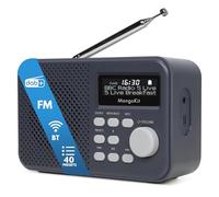 MangoKit MD2-Plus Radio Dab, Haut-Parleur Bluetooth, Portable, Gris Foncé | Secteur ou 4 piles AA, 40 présélections, double alarme, snooze, minuterie sommeil, prise casque, antenne télescopique
