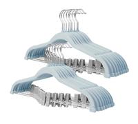 ManGotree Lot de 18 cintres pour pantalons avec clips mobiles, cintres antidérapants en velours pour pantalons, jupes, chemises, manteaux, robes (lot de 18, bleu)