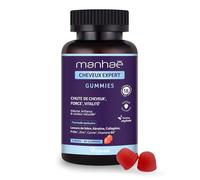 Manhaé - Cap Expert Gummies - Complément alimentaire - Chute de cheveux, force, volume, brillance - Biotine (vitamine B8), levure de bière, kératine, collagène, minéraux - 60 gummies fruits rouges