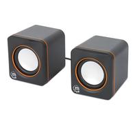 Manhattan 102698 Paire d'enceintes stéréo 2.0 pour PC ou Ordinateur Portable, entrée USB et Alimentation, Plug & Play, Noir/Orange