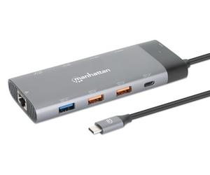 Manhattan 130714 station d'accueil Avec fil USB 3.2 Gen 2 (3.1 Gen 2) Type-C Gris