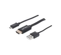 Manhattan 151498 : Câble Adaptateur Vidéo 1.5m HDMI Type A (Standard) vers Micro-USB Type-B, Mâle/Mâle, Noir, Résolution 1920x1080