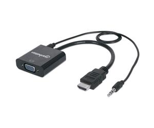 Manhattan 151559 câble vidéo et adaptateur 0,3 m HDMI + 3.5mm VGA (D-Sub) Noir
