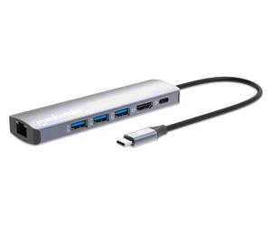 Manhattan 153959 replicatore di porte e docking station per laptop Cablato USB 3.2 Gen 1 [3.1 Gen 1] Type-C Argento (USB-C DOCK/HUB 6-PORT- - ENET/HDMI/USB-A[X3]/USB-C/PD100)