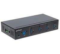 Manhattan 161411 Hub Industriel USB 3.0 4 Ports USB 3.0 Type-A, Protection ESD 20 KV, Options d'alimentation A/C, Bus et Terminal, Rail DIN, Fixation Murale, boîtier en métal, sécurité à vis