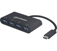 Manhattan 162746 Hub USB 4 ports USB-A USB 3.1 Gen1 5 GBit/s avec fiche mâle USB-C noir