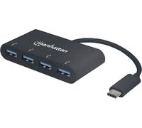 Manhattan 162746 Hub USB 4 ports USB-A USB 3.1 Gen1 5 GBit/s avec fiche mâle USB-C noir