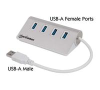 Hub USB 3.0 Manhattan 163767 4 ports boîtier en aluminium blanc