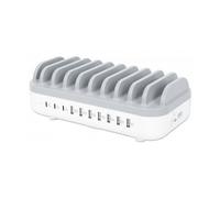 Manhattan Station de charge 10 ports USB PD 120 W – 3x USB‑C, 7x USB‑A, Blanc/Gris