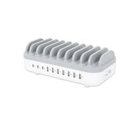 Manhattan 180856 Station de Charge Bureau 10 Ports Plastique Blanc, 120W, 100-240V, Protections Surtension/Sur-courant/Court-circuit, CE/RoHS/REACH/FCC/ETL/UKCA