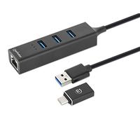 Manhattan – Hub USB 3.0 180894 – 3 ports Type-C/A, adaptateur réseau Gigabit – Noir