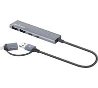 Manhattan 181075 Hub USB 2+2 ports USB-A, USB-C® USB 3.0 5 GBit/s boîtier en aluminium, avec fiche mâle USB-C gris sidéral 181075