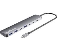 Manhattan 181167 Hub USB 4 + 3 ports USB-C®, USB-A USB 3.2 Gen2 10 GBit/s avec fiche mâle USB-C, boîtier en aluminium gri