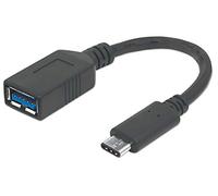 Manhattan 355285 Super Speed USB C Câble de Connexion, certifié If (USB 3.1, gen1, Type C mâle - Prise Type A Femelle 5 Gbit/s) 15 cm Noir