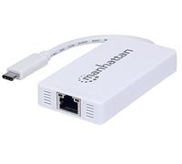 Manhattan 507608 Hub USB Type C vers 3 Ports avec Adaptateur réseau Gigabit Ethernet USB 3.1 (G1) Blanc