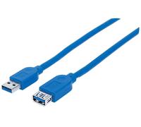 Manhattan Câble USB USB 3.2 Gen1 USB-A mâle, USB-A femelle 2.00 m bleu contacts dorés, certifié UL 322379-CG