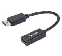 Manhattan Câble Adaptateur DisplayPort 1.1 vers HDMI, 1080p @ 60 Hz, mâle vers Femelle, Noir, DP avec loquet, Non bidirectionnel, Garantie 3 Ans, Polybag