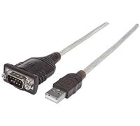 Manhattan Câble convertisseur USB-A vers série, 1,8 m, mâle vers mâle, série/RS232/COM/DB9, Puce Prolific PL-2303RA, câble Noir/Argent, Sac en Plastique