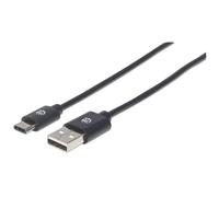 Manhattan Câble USB-C vers USB-A, 1 m, mâle à mâle, 480 Mbit/s (USB 2.0), noir, garantie à vie, équivalent à USB2AC1M
