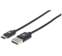 Manhattan Câble USB-C vers USB-A, 3 m, mâle à mâle, 480 Mbit/s (USB 2.0), noir, garantie à vie