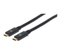 Manhattan Câble USB-C vers USB-C, 2 m, mâle à mâle, 5 Gbit/s (USB 3.2 Gen 1 / USB 3.0), 3 A (charge rapide), noir, garantie à vie, équivalent à USB315CC2M