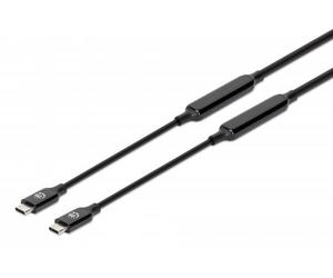 Manhattan Câble USB-C vers USB-C actif, 5 m, mâle à mâle, 10 Gbit/s (USB 3.1), 3 A (charge rapide), noir, garantie à vie