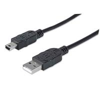 Manhattan USB-A to Mini-USB Cable, 3m, Male to Male, 480 Mbps (USB 2.0), Hi-Speed USB, Black, Lifetime Warranty, Polybag - Câble USB - USB (M) pour mini USB type B (M) - USB 2.0 - 0.5 A - 3 m -...