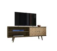 Manhattan Comfort Liberty Collection Mid Century Modern TV Stand With One Cabinet and Three Open Shelves and One Cubby With Splayed Legs, White/Wood