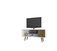Manhattan Comfort Liberty Collection Mid Century Modern TV Stand With One Cabinet and Three Open Shelves and One Cubby With Splayed Legs, White/Wood