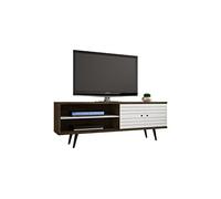 Manhattan Comfort Liberty Collection Mid Century Modern TV Stand With One Cabinet and Three Open Shelves and One Cubby With Splayed Legs, White/Wood