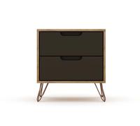 Manhattan Comfort Rockefeller Mid-Century Modern 2 Drawer Bedroom Nightstand, 20.08", Off White/Nature