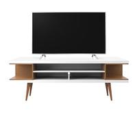 Manhattan Comfort Utopia Collection Mid Century Modern TV Stand With Open 3 Open Shelves and Two Open Cubbies, White/Wood