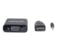 Manhattan Convertisseur HDMI en VGA, HDMI mâle vers VGA femelle, avec audio, noir - Adaptateur audio/vidéo - HDMI mâle pour HD-15 (VGA), mini-phone stereo 3.5 mm femelle - noir - support 1080p
