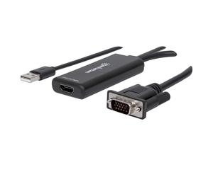 Manhattan Convertisseur VGA + USB-A vers HDMI, vidéo VGA analogique + audio USB vers HDMI numérique, 1920x1080, 1080p@60Hz, couleur 24 bits, 1,65 Gbit/s / 165 MHz, garantie 3 ans