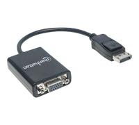 Manhattan DisplayPort to VGA HD15 Converter Cable, 15cm, Male to Female, Active, DP With Latch, Black, Lifetime Warranty, Polybag - Adaptateur vidéo - DisplayPort (M) pour HD-15 (VGA) (F) - 15 cm...