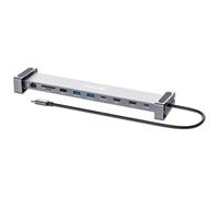 Manhattan Dock/hub USB-C avec lecteur de cartes et MST, 7 ports : Ethernet, 2x HDMI 4K@60Hz, 3x USB-A + USB-C, avec PD 100W - nécessite un chargeur USB-C externe (non inclus). Alimenté par USB (aucune