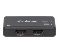 Manhattan HDMI Splitter 2-Port , 4K@30Hz, Displays output from x1 HDMI source to x2 HD displays (same output to both displays), AC Powered (cable 0.9m), Black, Three Year Warranty, Retail Box - Répart