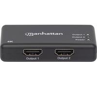 Manhattan HDMI Splitter 2-Port , 4K@30Hz, Displays output from x1 HDMI source to x2 HD displays (same output to both displays), AC Powered (cable 0.9m), Black, Three Year Warranty, Retail Box - Répart