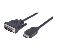 Manhattan HDMI to DVI-D 24+1 Cable, 1.8m, Male to Male, Black, Dual Link, Compatible with DVD-D, Lifetime Warranty, Polybag - Câble adaptateur - liaison double - HDMI mâle pour DVI-D mâle - 1.8 m - bl