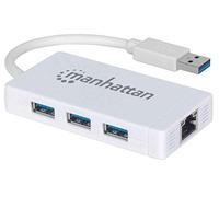 Manhattan Hub 3 Ports USB 3.0 avec Adaptateur éthernet Gigabit Blanc