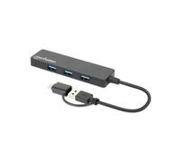 Manhattan Hub USB 3.2 Gen 1 (3.1 Gen 1) 4 Ports Type-A, Interface Hôte Type-A + Type-C, 5 Gbps, ABS Noir, Compatible Windows/macOS/Linux/ChromeOS