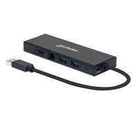 Manhattan Station d'accueil/concentrateur USB-A, Ports (x5) : Ethernet, HDMI, USB-A (x2) et VGA, Port d'entrée d'alimentation Micro-USB (en Option, Uniquement Lorsque Vous Ajoutez de l'énergie