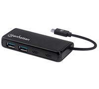 Manhattan Station d'accueil/concentrateur USB-C, ports (x4) : USB-A (x2) et USB-C (x2), 5 Gbit/s (USB 3.2 Gen1 alias USB 3.0), alimentation externe non nécessaire, câble 13,5 cm, USB SuperSpeed, noir,