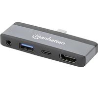 Manhattan Station d'accueil mobile USB-C PD 4 en 1 – HDMI, USB-A, USB-C, prise 3,5 mm – Gris