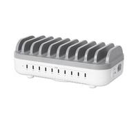 Manhattan Station de charge USB 10 ports – 200 W PD 3.0 (20 W/port) – Gris/Blanc