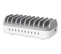 Manhattan Station de charge USB 10 ports – 200 W PD 3.0 (20 W/port) – Gris/Blanc
