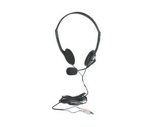 Manhattan Stereo On-Ear Headset (3.5mm) (Clearance Pricing), Microphone Boom, In-Line Volume Control, Foam Earpads, Standard 2x 3.5mm stereo jack/plug for audio/mic use, cable 2m, Black, Three...