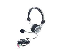 Manhattan Stereo Over-Ear Headset (3.5mm) (Clearance Pricing), Microphone Boom (padded), Adjustable Steel Headband, In-Line Volume Control, Ear Cushions, Std 2x 3.5mm stereo jack/plug for audio/mic us